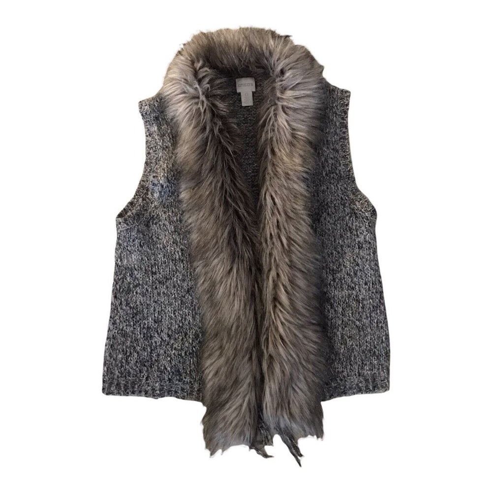 Chico’s Faux Fur Knitted Trim Vest  Winter Chico’s Size 0